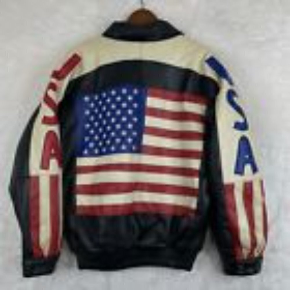 Vtg USA Jacket Mens Small Black Flag Big Letter Spellout *Read - Picture 2 of 16